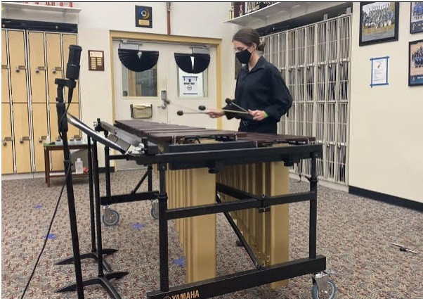 Junior Lucy Vrazel practices percussion for upcoming GHP interview. 