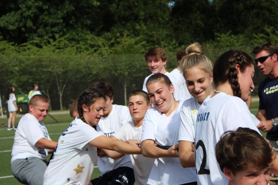 Only sophomores at the time, students from the Class of 2022 compete in a tug-of-war competition during Field Day in August of 2019. This was the last time St. Pius X hosted Field Day, and students are looking forward to its return on Friday, October 15.