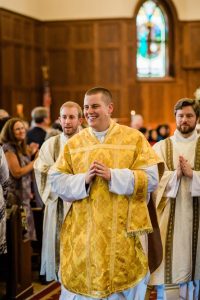 Father Robbie Cotta, our new part-time Chaplain, is also the Parochial Vicar at Immaculate Heart of Mary. Ordained a priest in 2021, hes an Atlanta native and graduated from Georgia Southern in 2013. Photo courtesy of Father Robbie.