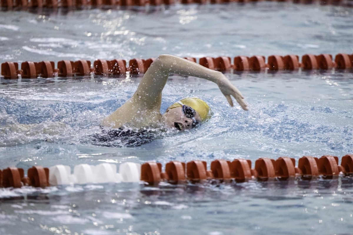 Senior Libby ODonnell swims in a freestyle race at a meet against Greater Atlanta Christian in January. Photo courtesy of Art of Life.