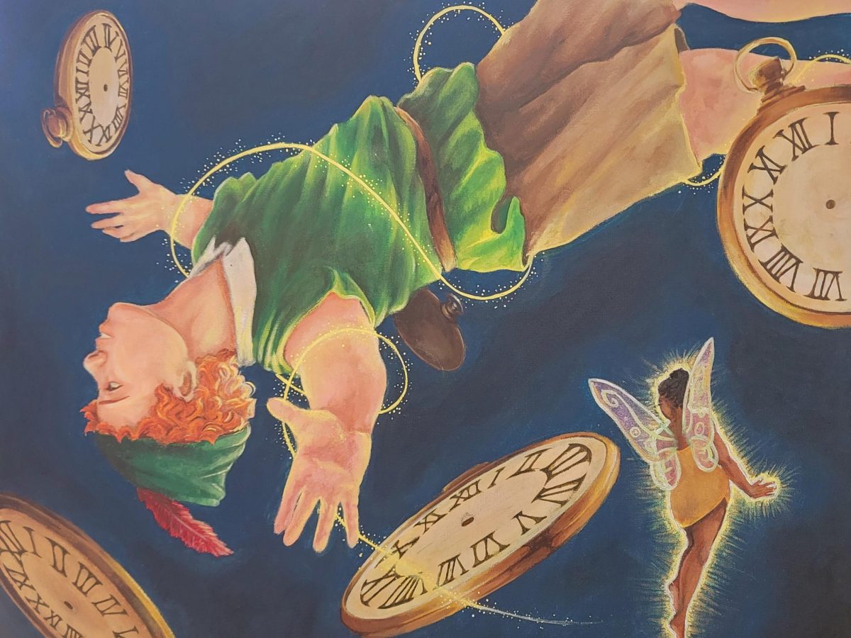 Peter Pan by senior Mary-Sue Jenovese is one of the many pieces of student artwork that will be on display and adjudicated at the Juried Arts Exhibition on Wednesday, March 13 at 6:30 pm. Artwork courtesy of Mary-Sue Jenovese.