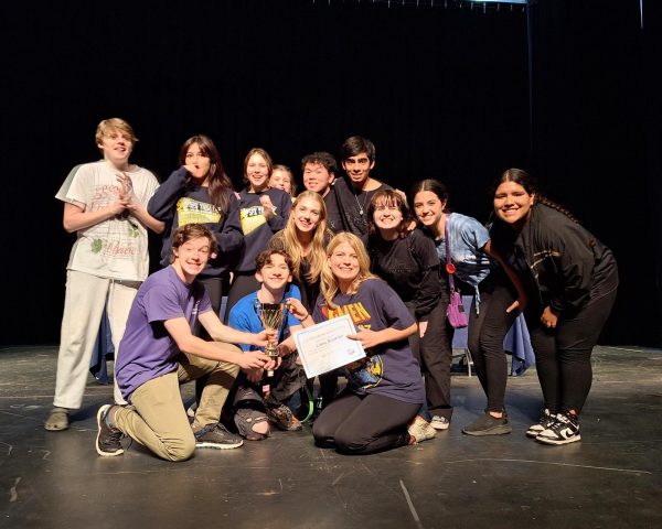 Cast and crew from the the one act play "The Complete History of Theater Abridged!" show off their 2nd place award at the GHSA state competition on November 2. Photo courtesy of Mrs. Amy Williams