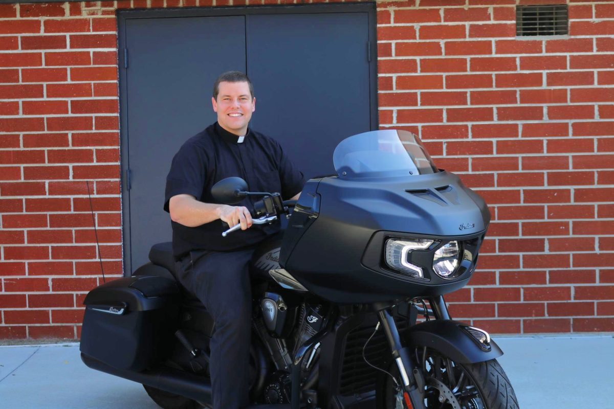 Fr. Robbie enjoys riding his motorcycle as often as possible, including to school when the weather allows.
