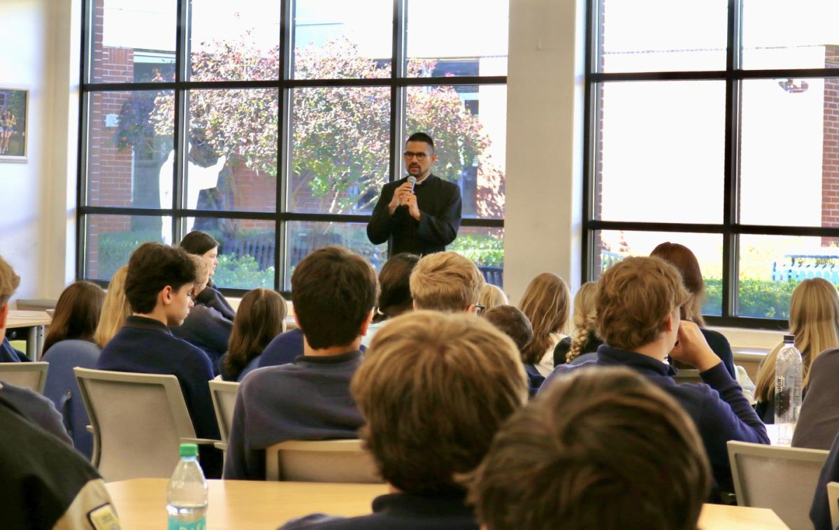 Seminarian Oswaldo Franco from the Archdiocese of Atlanta speaks to theology students during Nation Vocations Awareness Week.